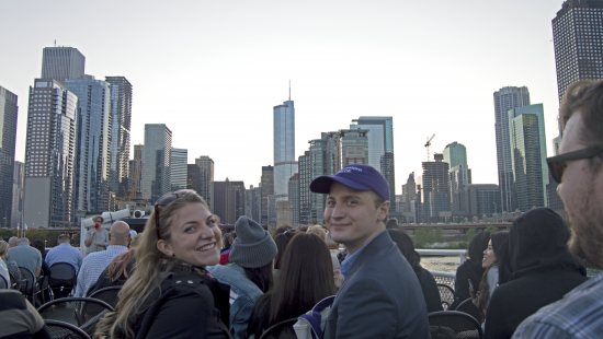 Students on a boat tour experiencing the dynamic creative industry capital of Chicago